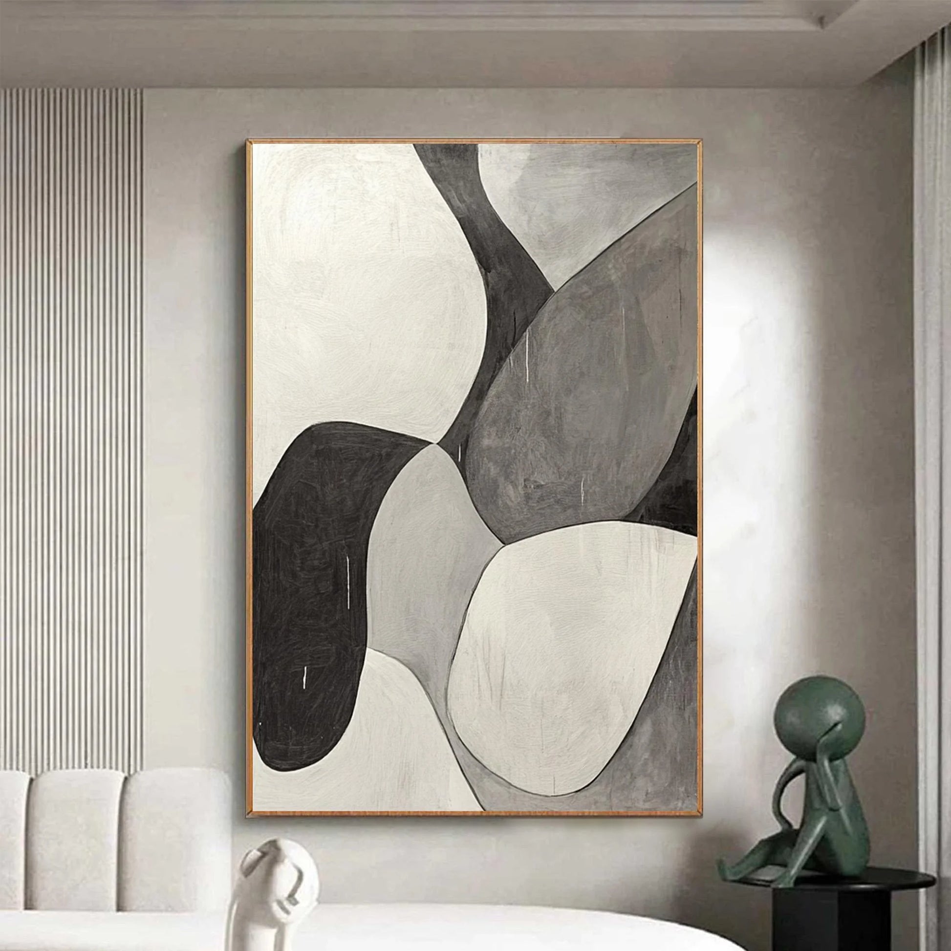 MONOCHROME FLOW: Minimalist Abstract Shapes Oil Painting | rolled canvas, ready for custom framing