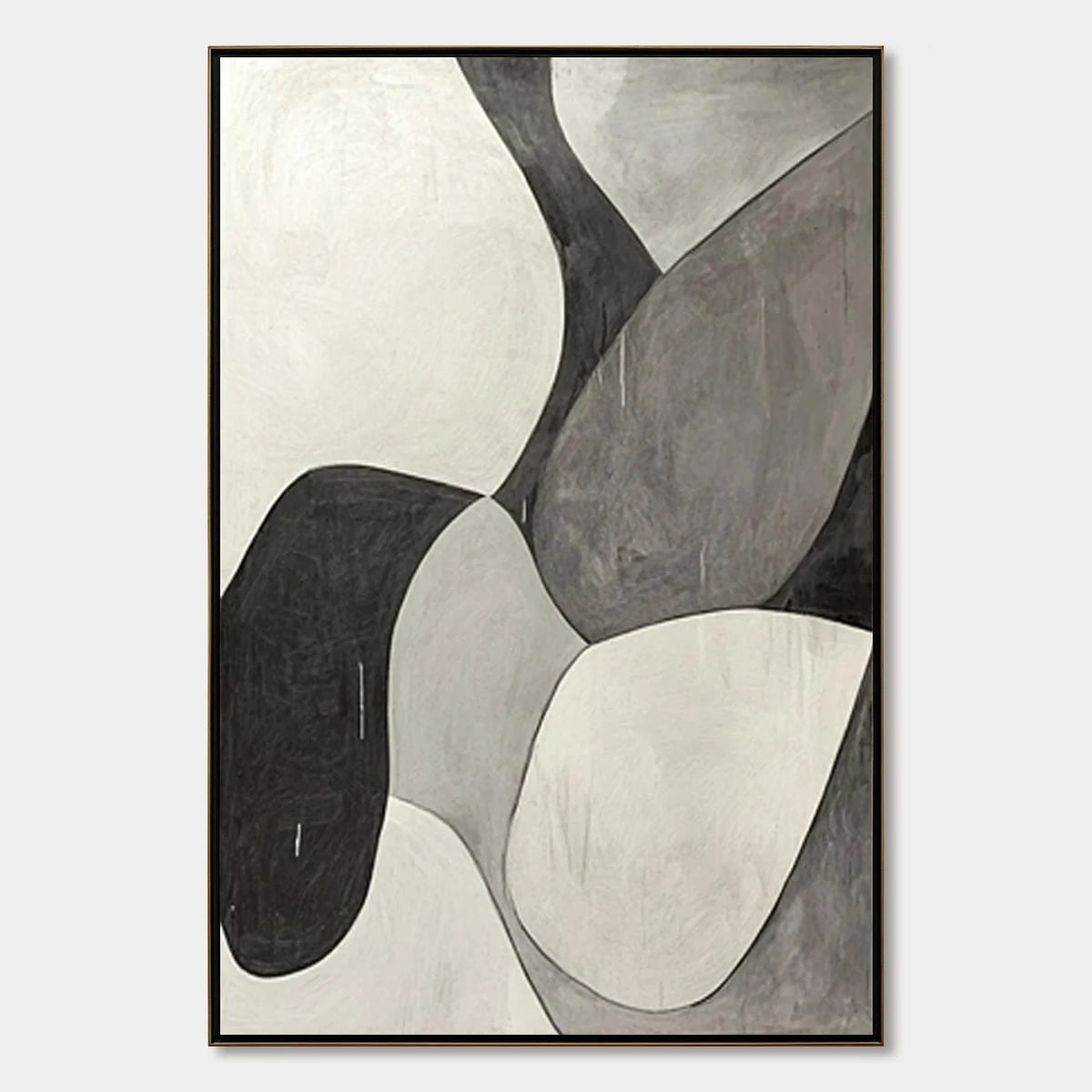 MONOCHROME FLOW: Minimalist Abstract Shapes Oil Painting | hanging in living room, Minimalist wall art
