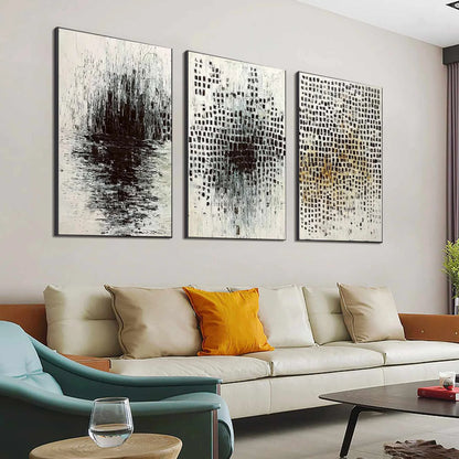 MONOCHROME METAMORPHOSIS: Wabi Sabi Textured Abstract Triptych | multi-color palette, original oil on stretched canvas art