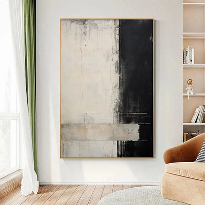 MONOCHROME MINIMALISM: Abstract Painting, Black and White Wall Art, Textured Canvas, Vertical | Abstract closeup, raised brushwork detail