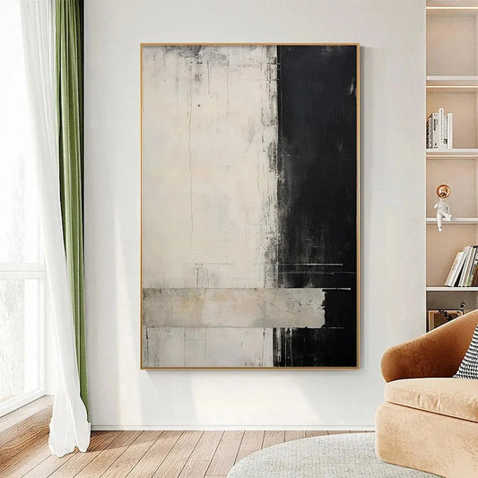 MONOCHROME MINIMALISM: Abstract Painting, Black and White Wall Art, Textured Canvas, Vertical
