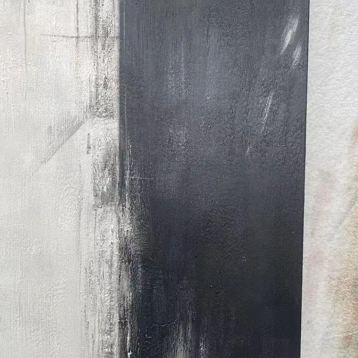 MONOCHROME MINIMALISM: Abstract Painting, Black and White Wall Art, Textured Canvas, Vertical | rectangular format, hand-painted canvas edge