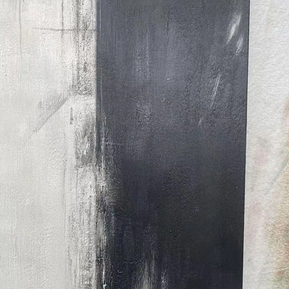 MONOCHROME MINIMALISM: Abstract Painting, Black and White Wall Art, Textured Canvas, Vertical | rectangular format, hand-painted canvas edge