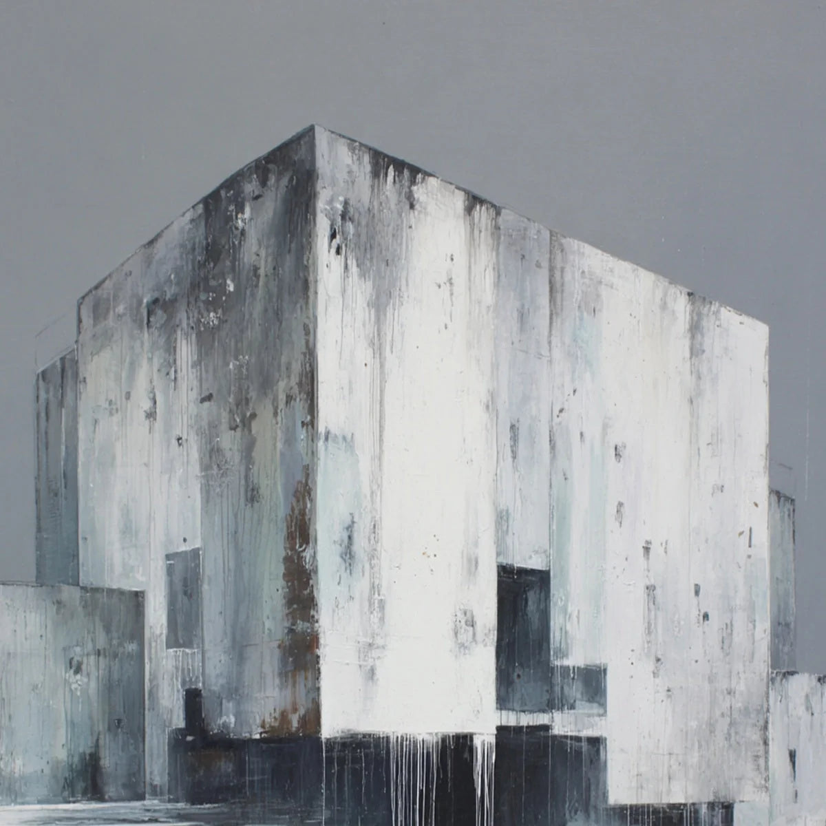 MONOLITHIC ECHO: Minimalist Abstract Architectural Painting | rectangular format, hand-painted canvas edge