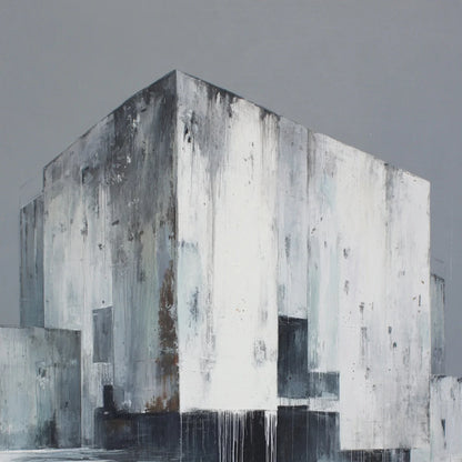 MONOLITHIC ECHO: Minimalist Abstract Architectural Painting | rectangular format, hand-painted canvas edge