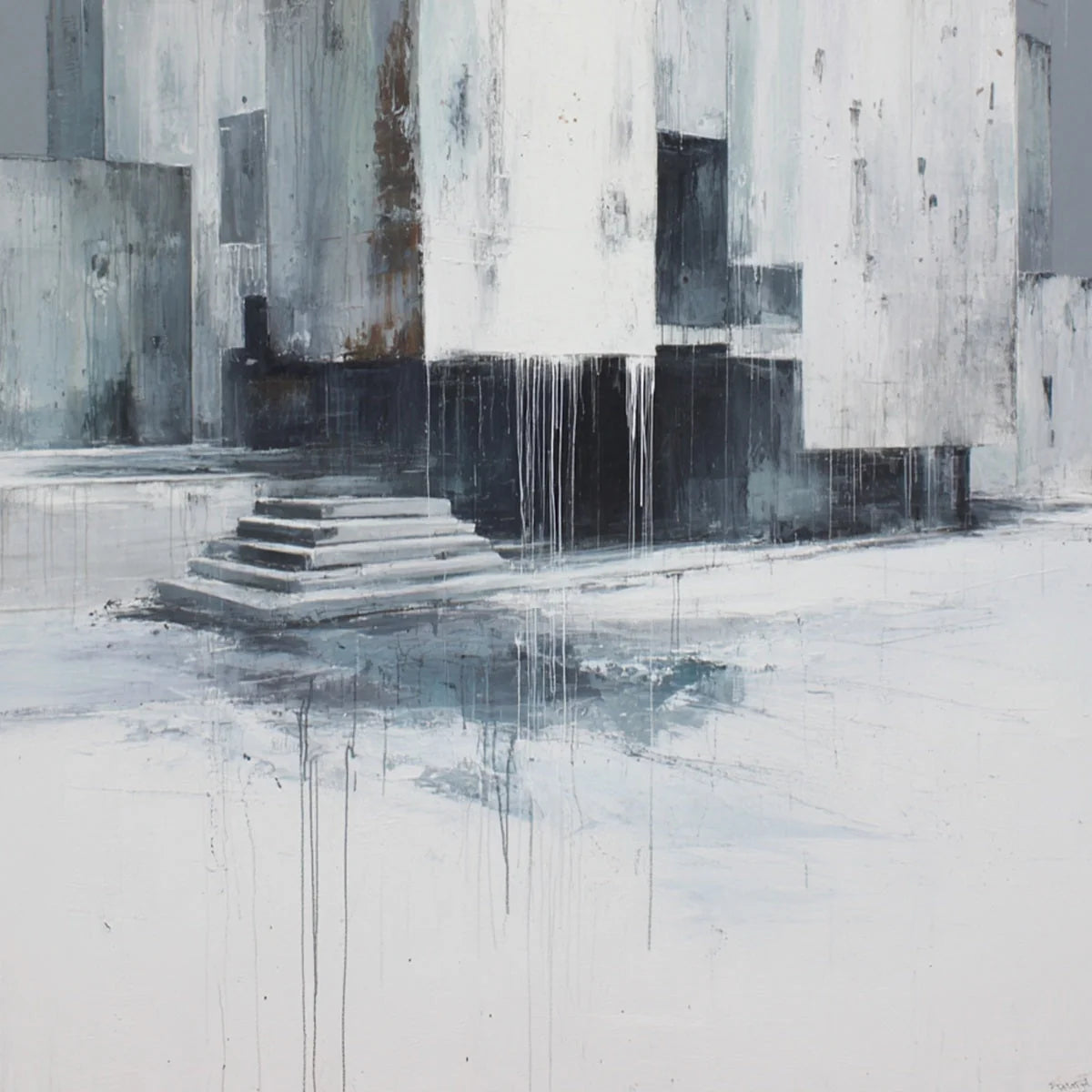 MONOLITHIC ECHO: Minimalist Abstract Architectural Painting | rolled canvas, ready for custom framing