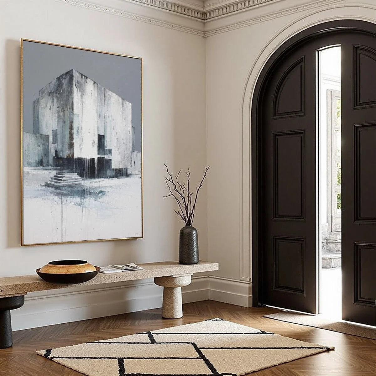 MONOLITHIC ECHO: Minimalist Abstract Architectural Painting | multi-color palette, original oil on stretched canvas art