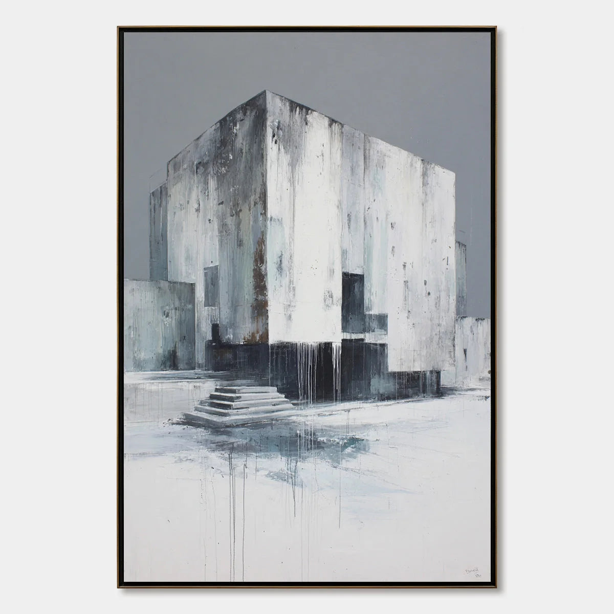 MONOLITHIC ECHO: Minimalist Abstract Architectural Painting | hanging in living room, Minimalist wall art