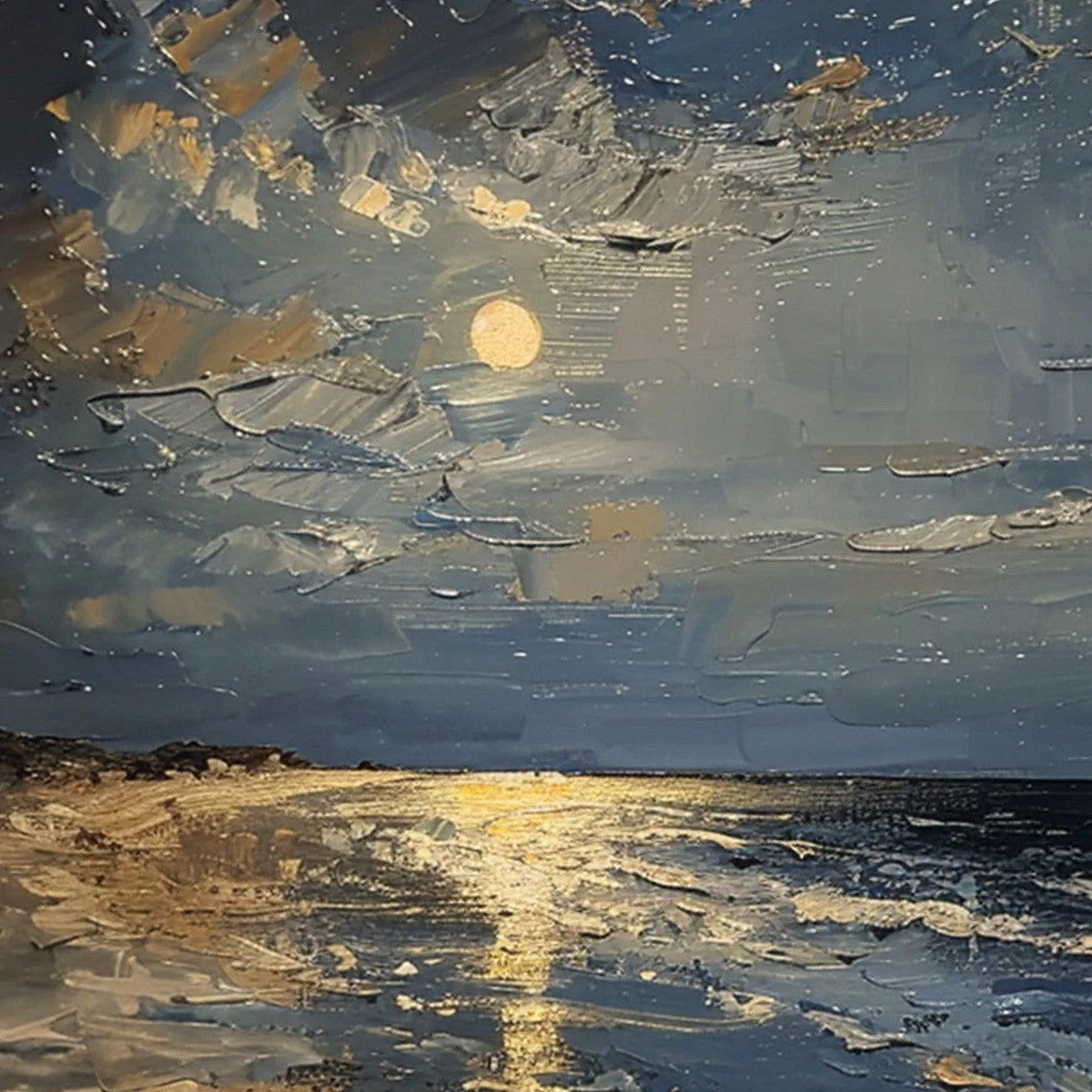 MOONLIT SERENITY: Impressionist Coastal Night Oil Painting | Impressionist mood, soft natural light studio shot