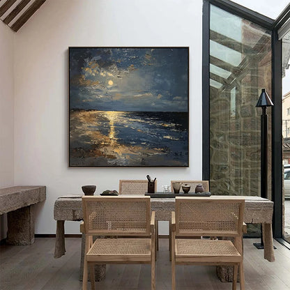 MOONLIT SERENITY: Impressionist Coastal Night Oil Painting | multi-color palette, original oil on stretched canvas art