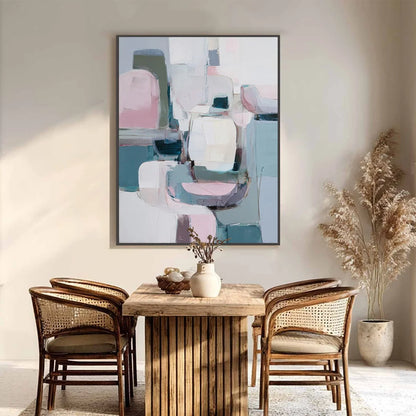 MORNING BLUSH: Soft Contemporary Abstract Block Painting | Abstract closeup, raised brushwork detail
