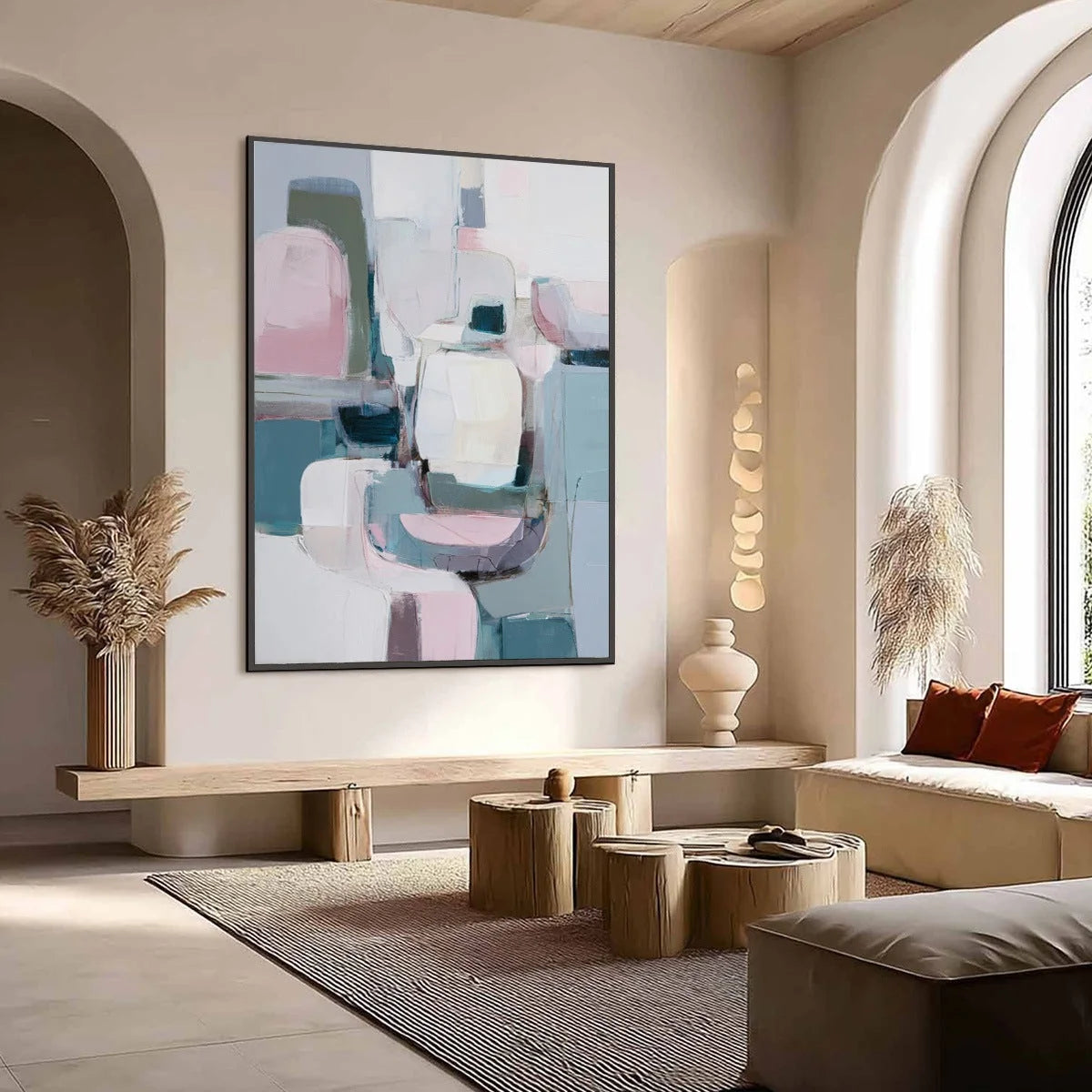 MORNING BLUSH: Soft Contemporary Abstract Block Painting | Abstract mood, soft natural light studio shot
