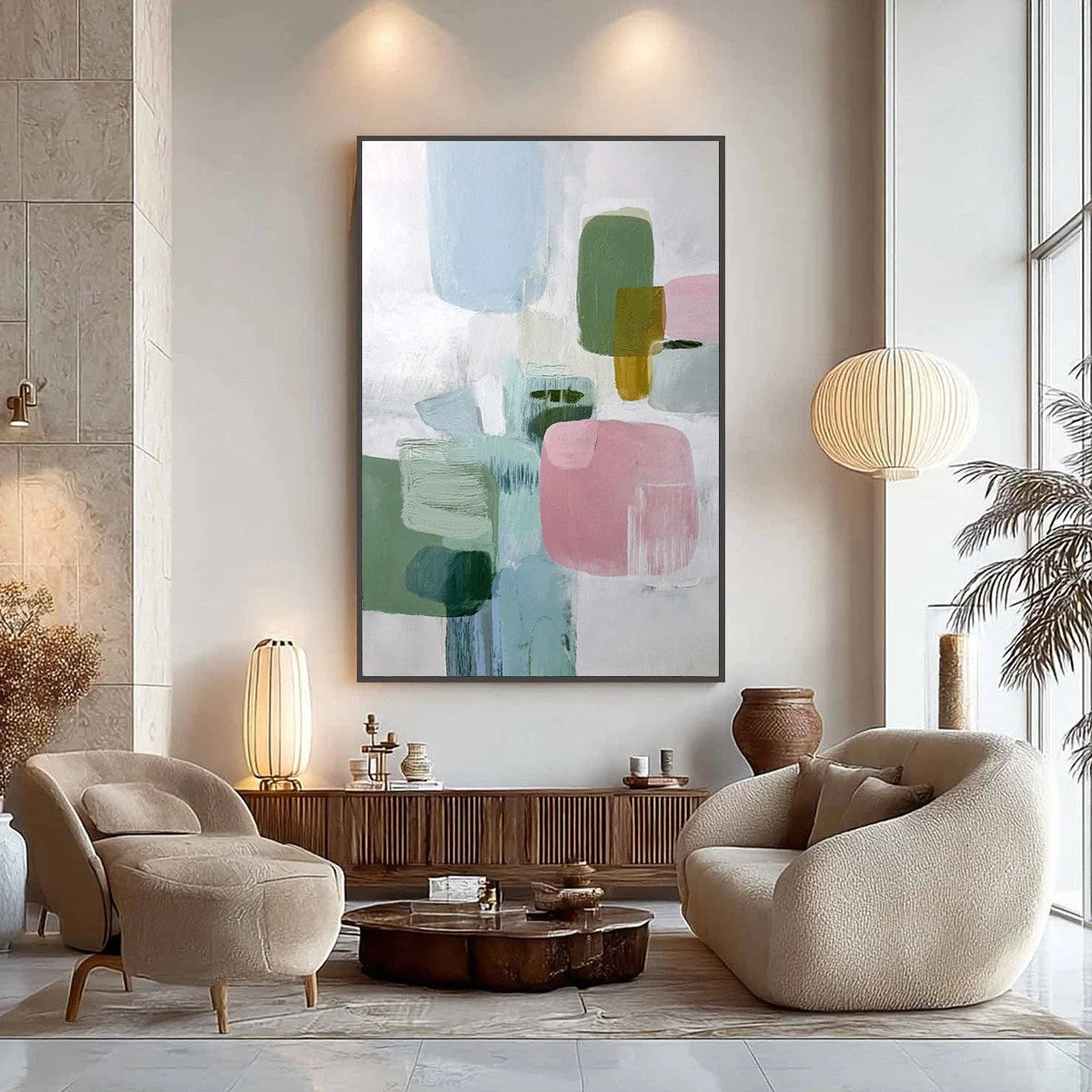 MORNING BLUSH: Soft Pastel Abstract Wall Art | rectangular format, hand-painted canvas edge