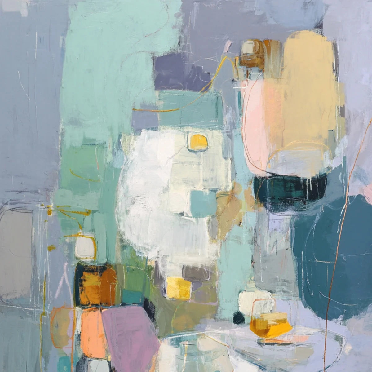 MORNING CHORUS: Colorful Modern Abstract Composition Painting | rectangular format, hand-painted canvas edge