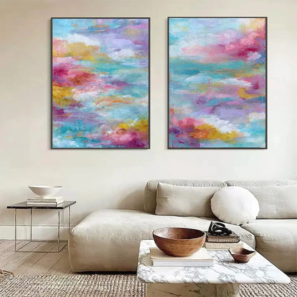 MORNING RAPTURE: Colorful Abstract Cloudscape Painting Set of 2 | Abstract closeup, raised brushwork detail