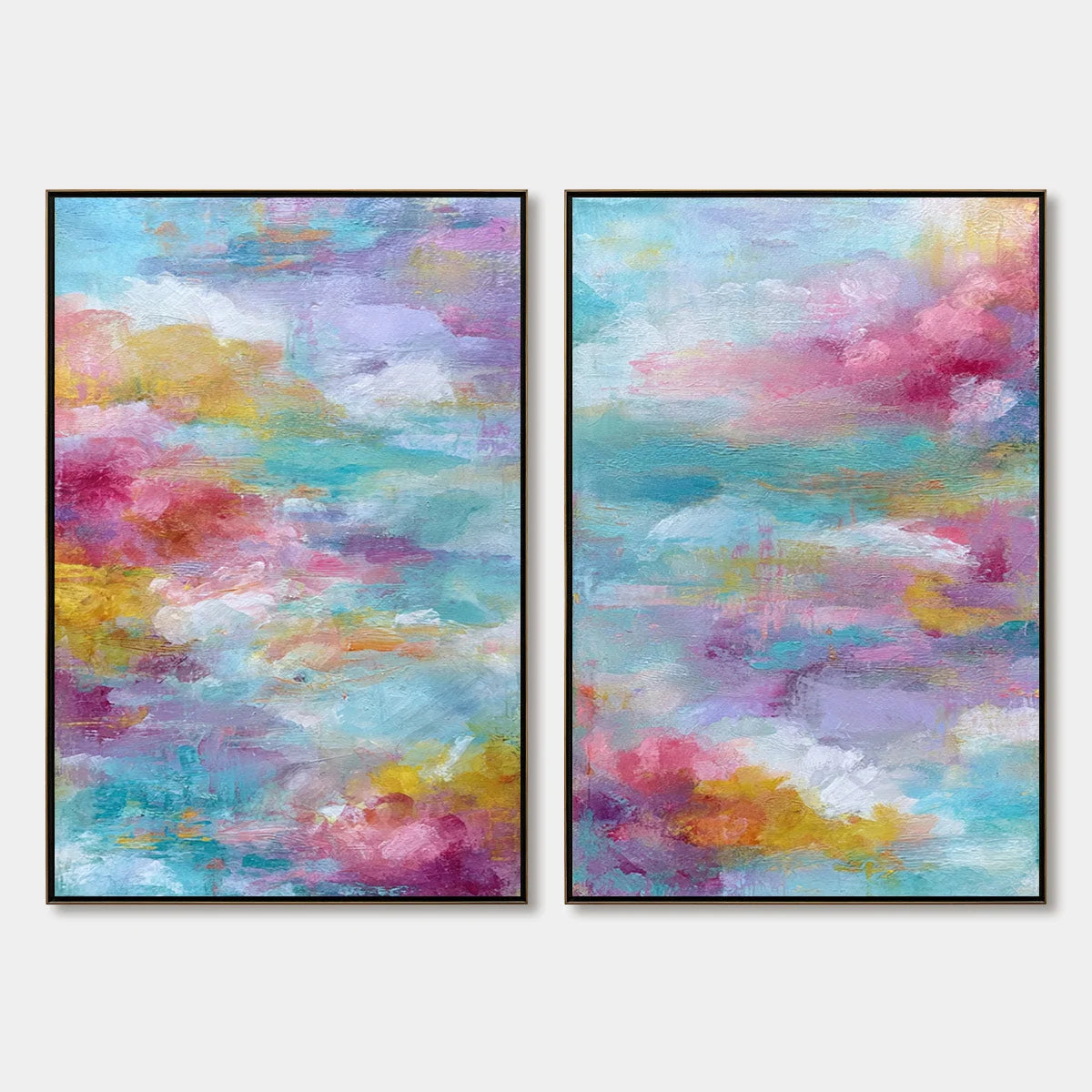MORNING RAPTURE: Colorful Abstract Cloudscape Painting Set of 2 | hanging in living room, Abstract wall art