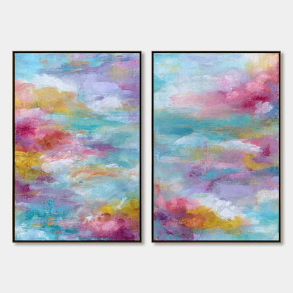 MORNING RAPTURE: Colorful Abstract Cloudscape Painting Set of 2 | hanging in living room, Abstract wall art