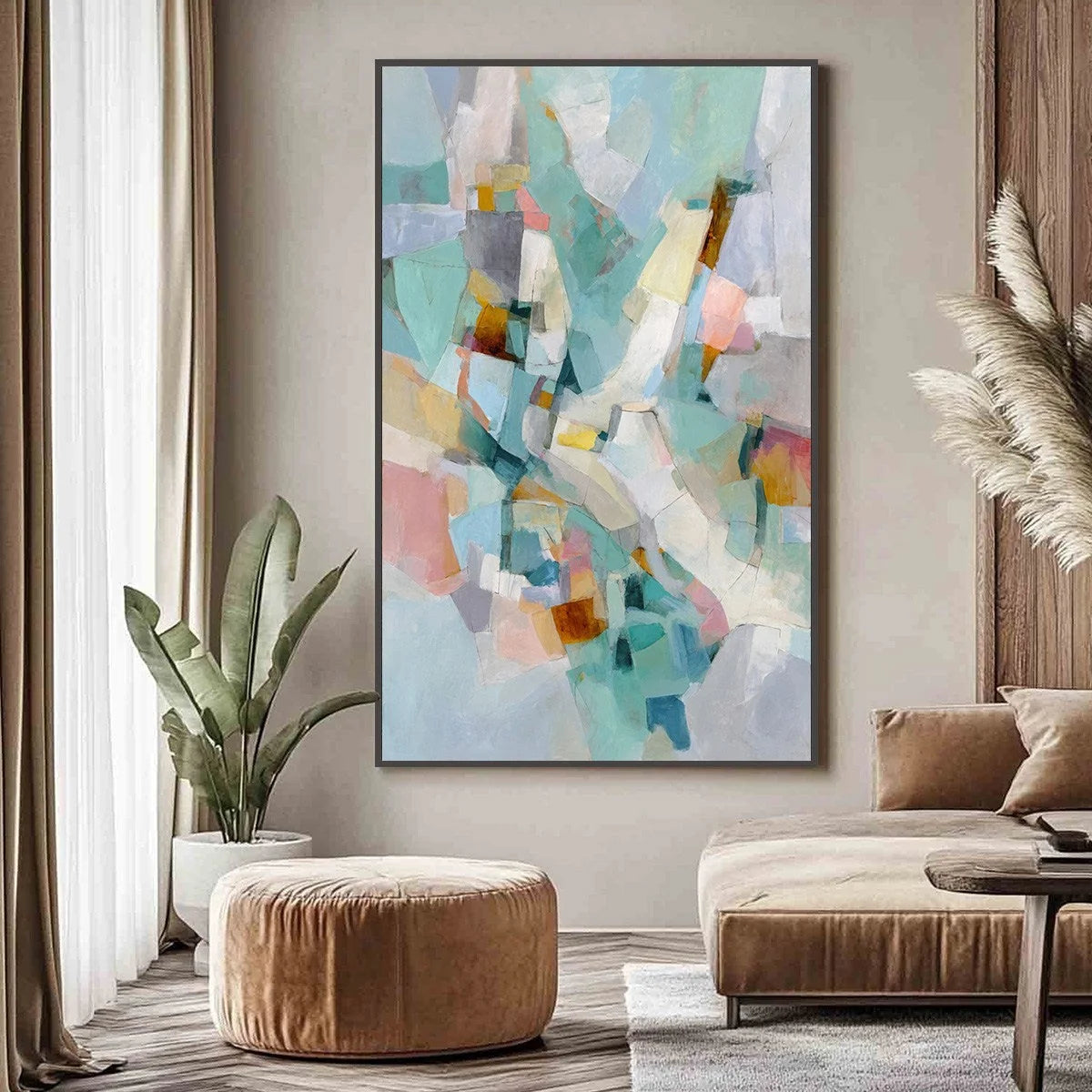 MOSAIC DREAM: Colorful Modern Abstract Geometric Painting | Minimalist closeup, raised brushwork detail