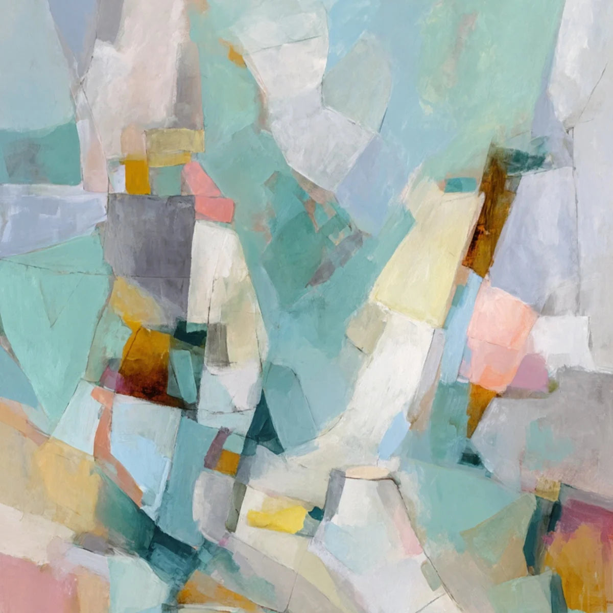 MOSAIC DREAM: Colorful Modern Abstract Geometric Painting | rectangular format, hand-painted canvas edge
