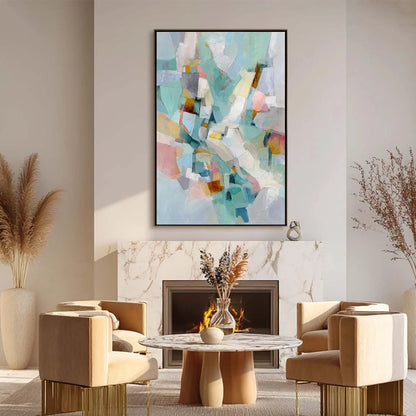 MOSAIC DREAM: Colorful Modern Abstract Geometric Painting | black frame version on white wall