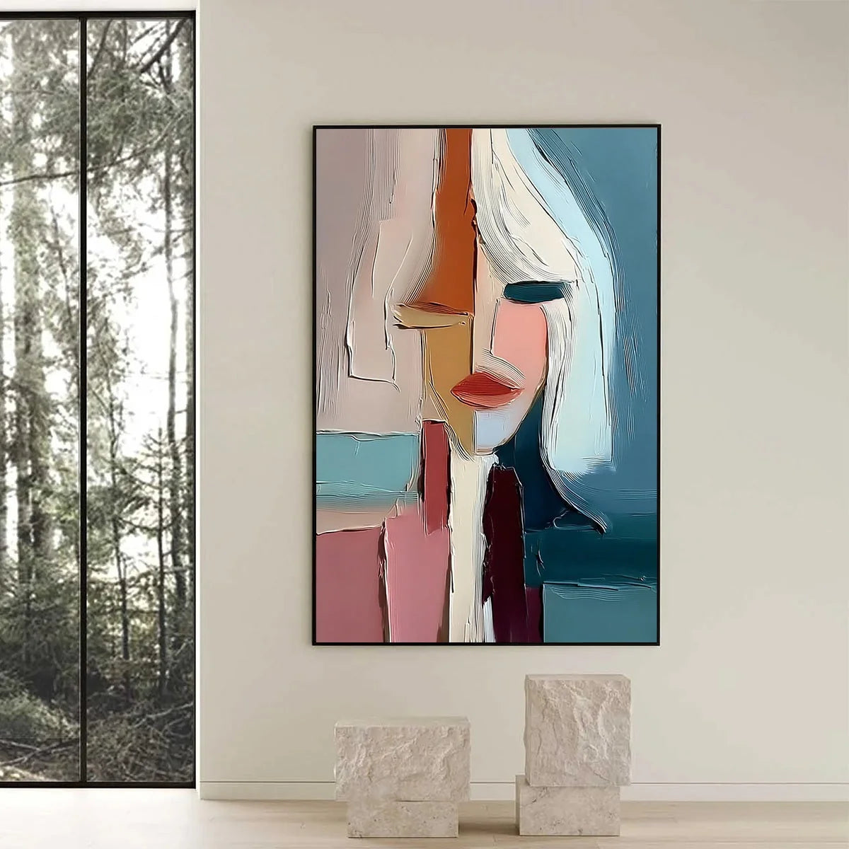 MOSAIC MUSE: Abstract Figurative Portrait Oil Painting with Heavy Texture | Figurative closeup, raised brushwork detail