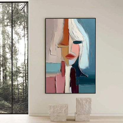 MOSAIC MUSE: Abstract Figurative Portrait Oil Painting with Heavy Texture | Figurative closeup, raised brushwork detail