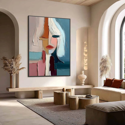 MOSAIC MUSE: Abstract Figurative Portrait Oil Painting with Heavy Texture | Figurative mood, soft natural light studio shot