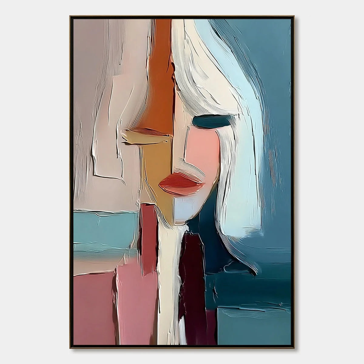 MOSAIC MUSE: Abstract Figurative Portrait Oil Painting with Heavy Texture | hanging in living room, Figurative wall art