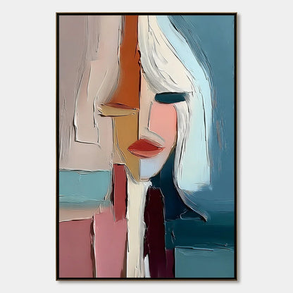 MOSAIC MUSE: Abstract Figurative Portrait Oil Painting with Heavy Texture | hanging in living room, Figurative wall art