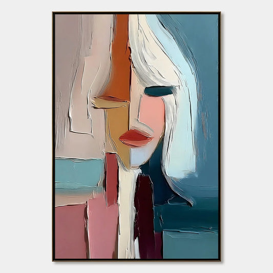 MOSAIC MUSE: Abstract Figurative Portrait Oil Painting with Heavy Texture | hanging in living room, Figurative wall art