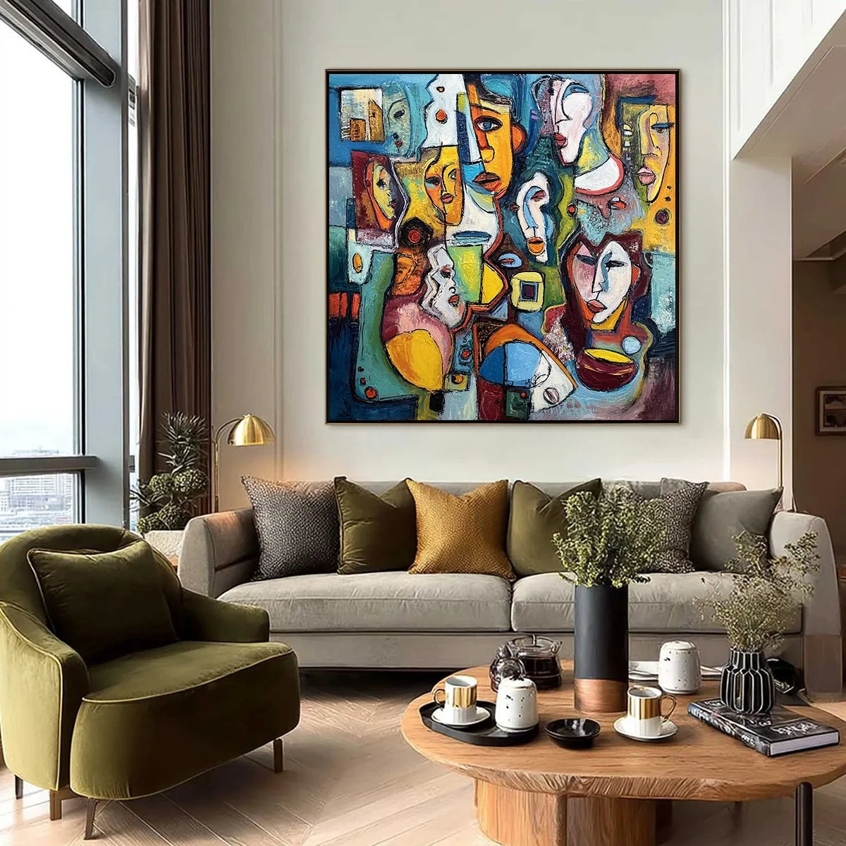 MOSAIC OF MINDS Colorful Figurative Painting | rolled canvas, ready for custom framing