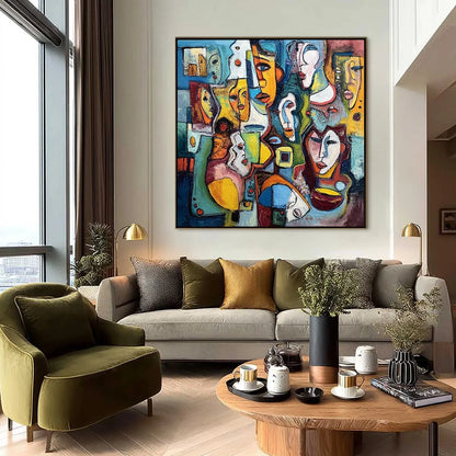 MOSAIC OF MINDS Colorful Figurative Painting | rolled canvas, ready for custom framing