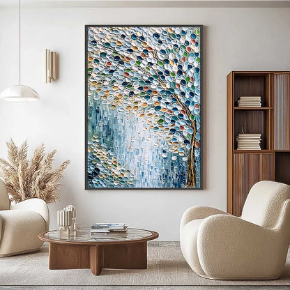 MOSAIC RAIN: Heavily Textured Impasto Tree of Life Painting | Figurative closeup, raised brushwork detail