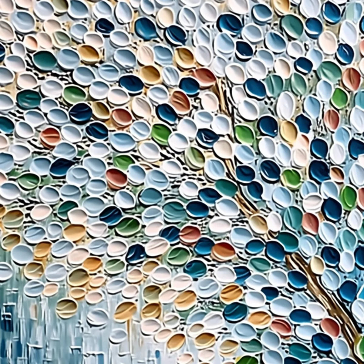 MOSAIC RAIN: Heavily Textured Impasto Tree of Life Painting | rectangular format, hand-painted canvas edge
