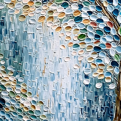 MOSAIC RAIN: Heavily Textured Impasto Tree of Life Painting | rolled canvas, ready for custom framing