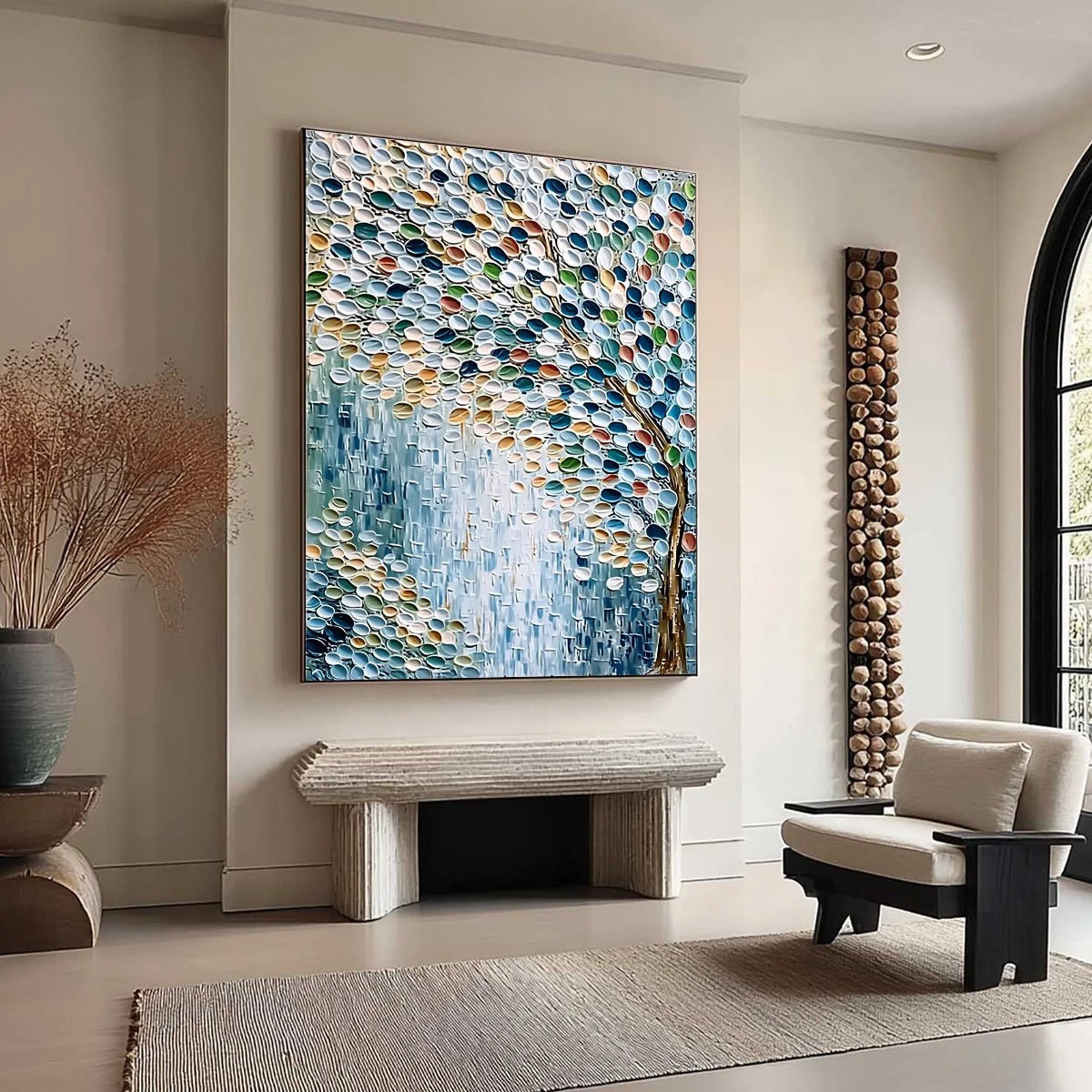 MOSAIC RAIN: Heavily Textured Impasto Tree of Life Painting | yellow palette, original oil on stretched canvas art