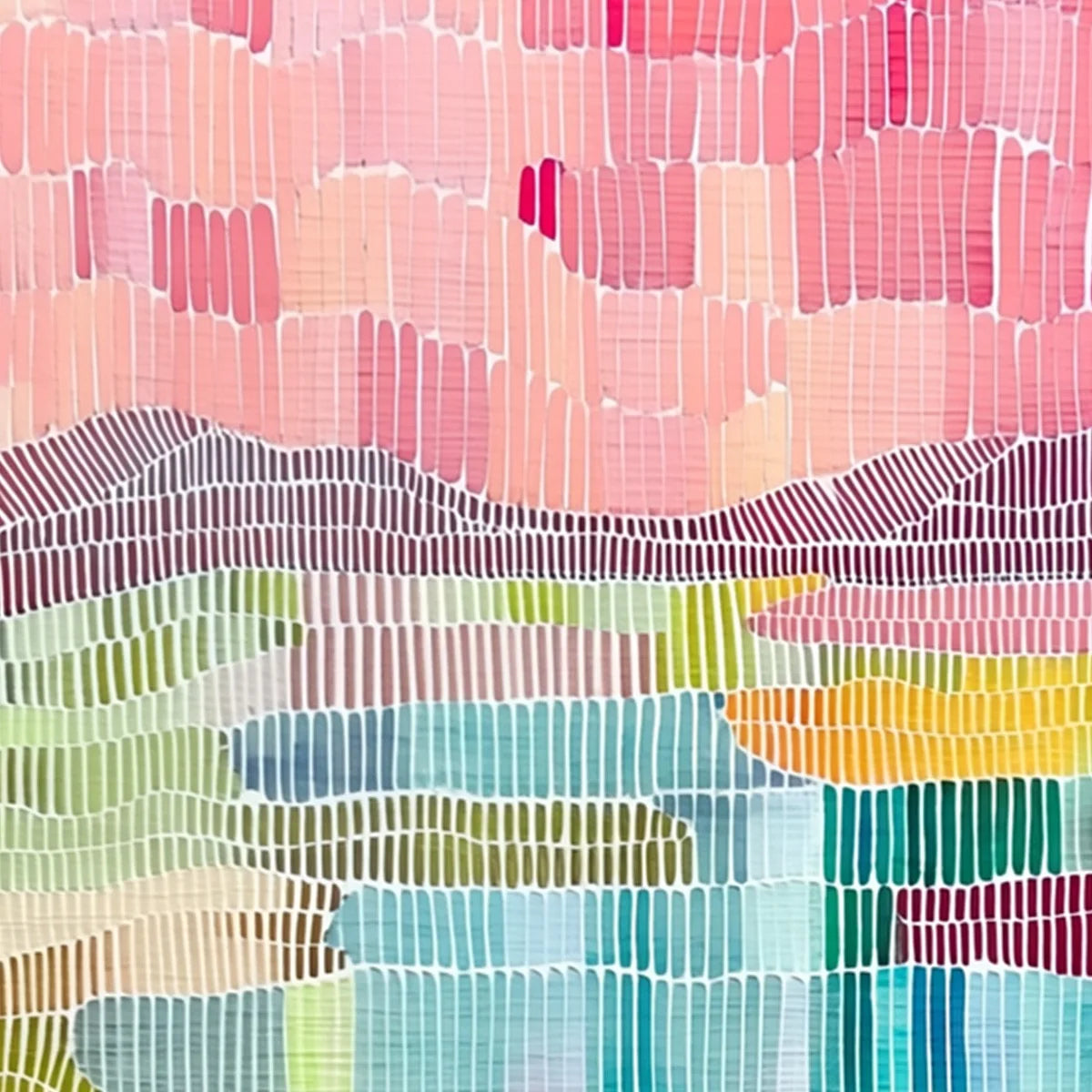 MOSAIC SUNRISE: Colorful Textured Abstract Landscape Painting | rectangular format, hand-painted canvas edge