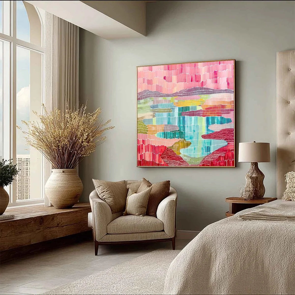 MOSAIC SUNRISE: Colorful Textured Abstract Landscape Painting | multi-color palette, original oil on stretched canvas art