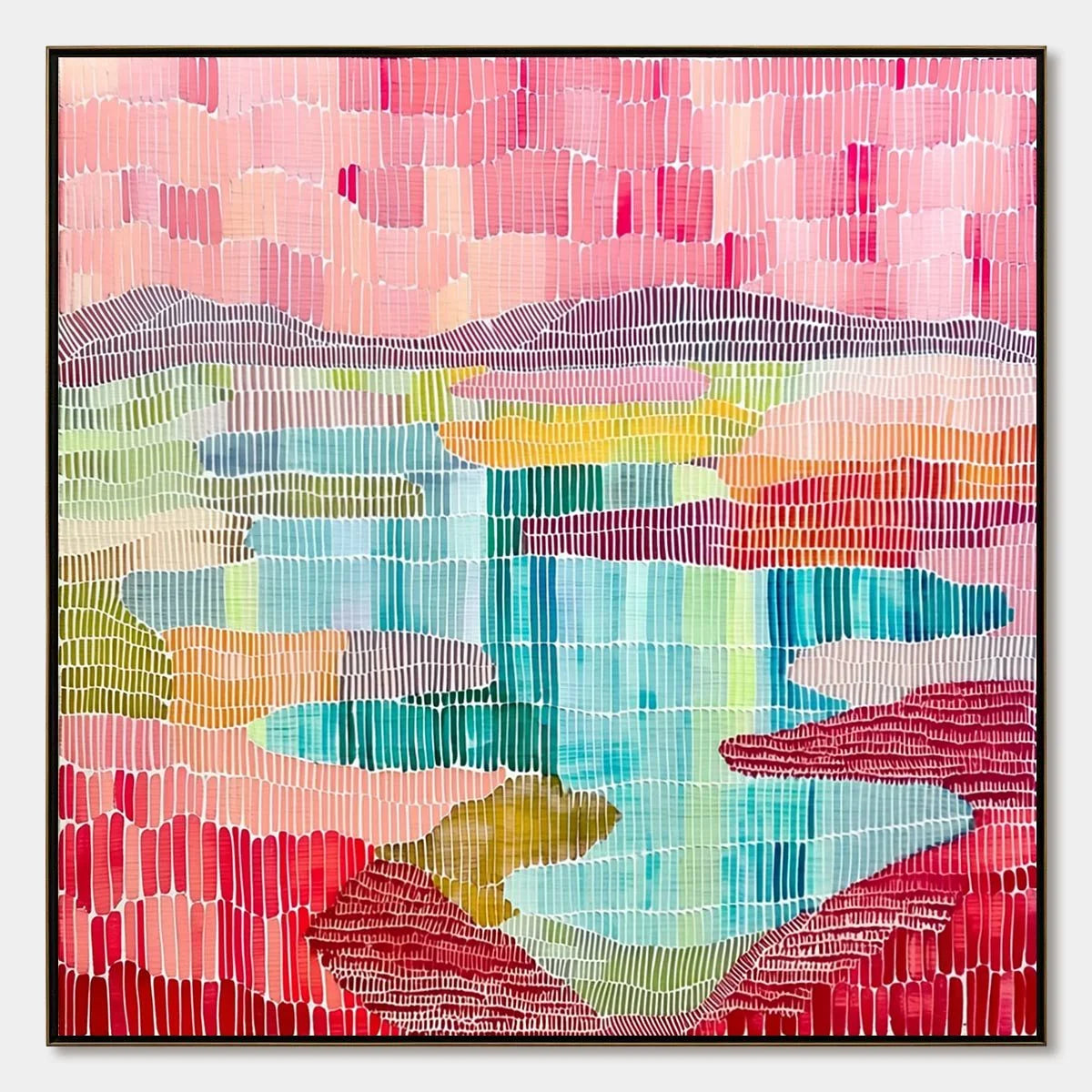 MOSAIC SUNRISE: Colorful Textured Abstract Landscape Painting | hanging in living room, Abstract wall art