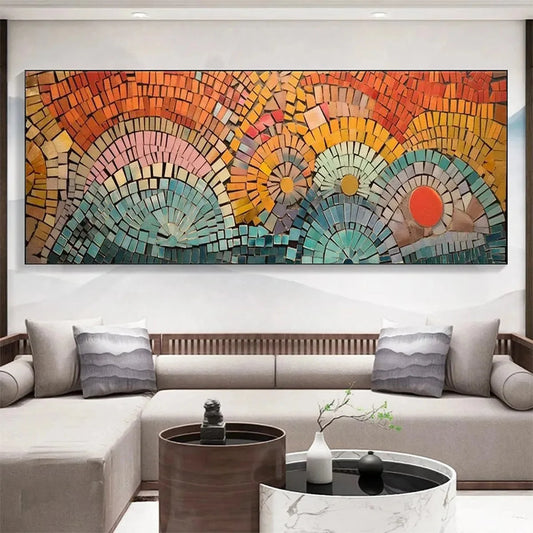 MOSAIC SUNSET PANORAMIC: Mosaic Painting, Panoramic Wall Art, Colorful Decor