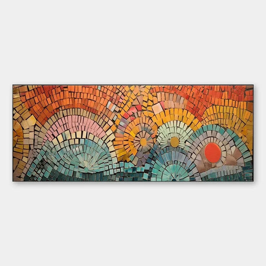 MOSAIC SUNSET PANORAMIC: Mosaic Painting, Panoramic Wall Art, Colorful Decor | hanging in living room, Abstract wall art