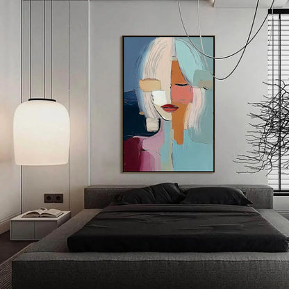 MOSAIC OF THOUGHTS: Abstract Textured Portrait Wall Art for Modern Decor | black frame version on white wall