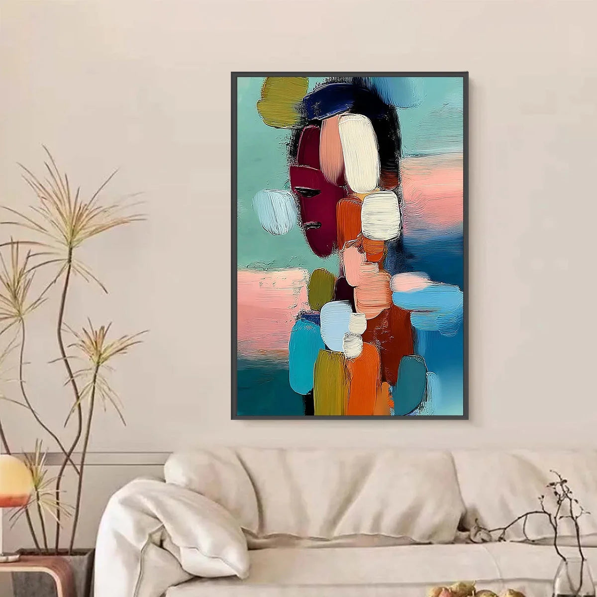 MOSAIC OF THOUGHTS: Textured Abstract Portrait Painting with Bold Colors | Abstract closeup, raised brushwork detail