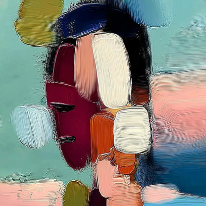 MOSAIC OF THOUGHTS: Textured Abstract Portrait Painting with Bold Colors | rectangular format, hand-painted canvas edge