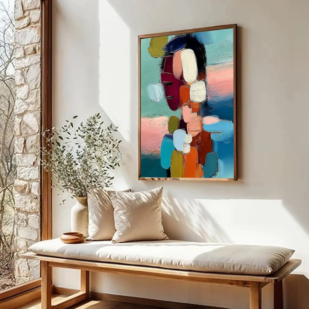 MOSAIC OF THOUGHTS: Textured Abstract Portrait Painting with Bold Colors | multi-color palette, original oil on stretched canvas art
