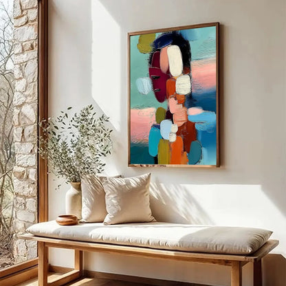 MOSAIC OF THOUGHTS: Textured Abstract Portrait Painting with Bold Colors | multi-color palette, original oil on stretched canvas art