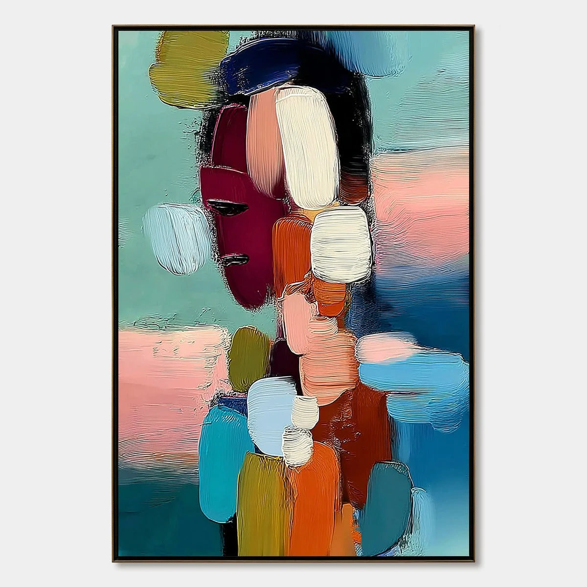 MOSAIC OF THOUGHTS: Textured Abstract Portrait Painting with Bold Colors | hanging in living room, Abstract wall art