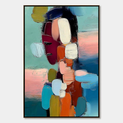 MOSAIC OF THOUGHTS: Textured Abstract Portrait Painting with Bold Colors | hanging in living room, Abstract wall art