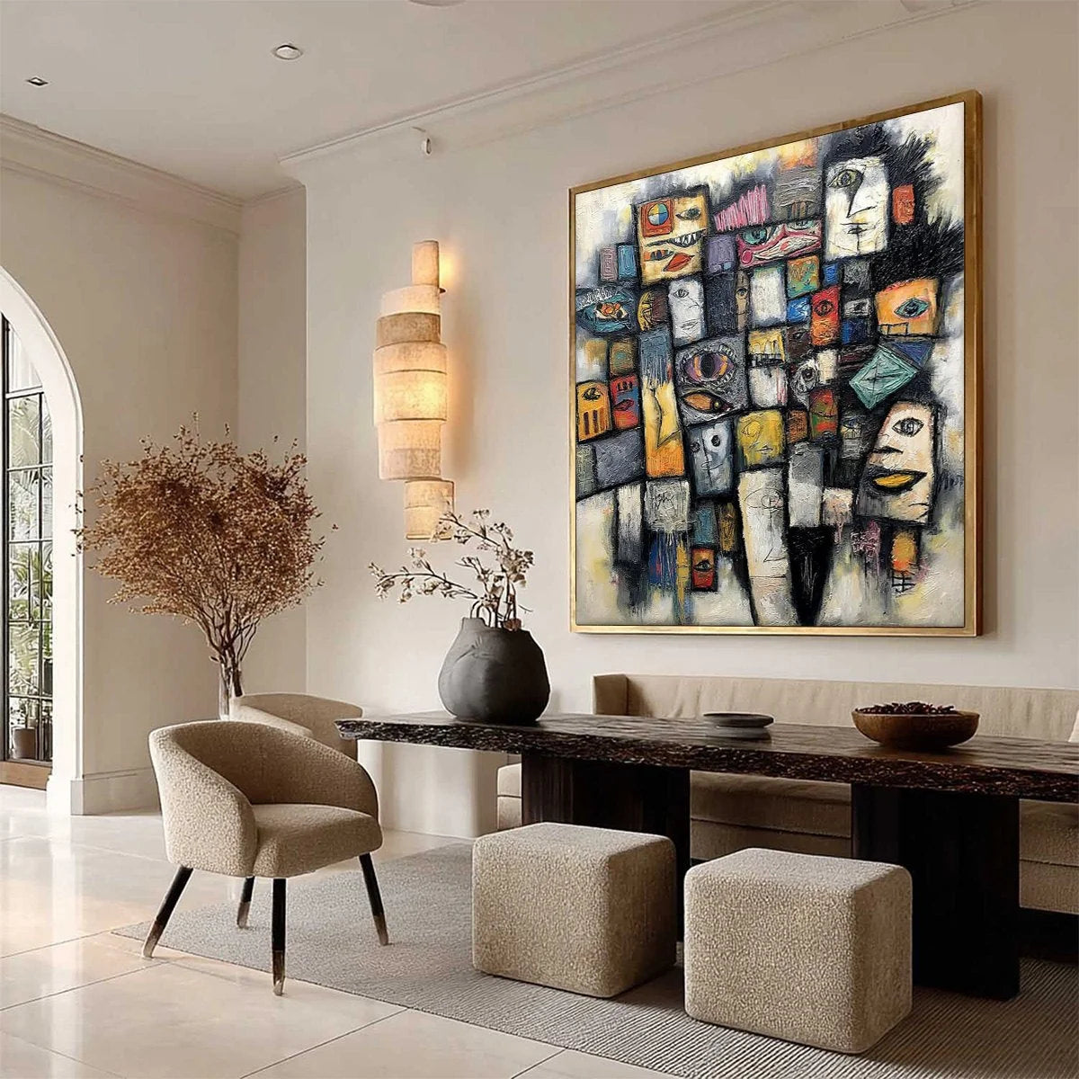 Mosaic of Souls | Square Abstract Portrait Oil Painting for Wall | multi-color palette, original oil on stretched canvas art