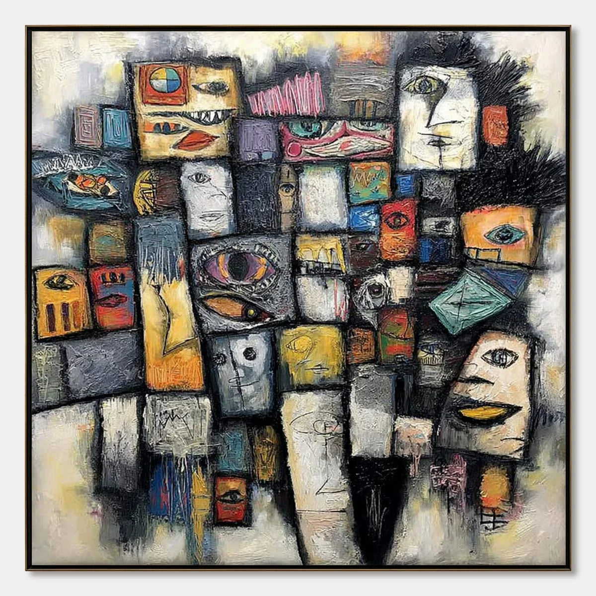 Mosaic of Souls | Square Abstract Portrait Oil Painting for Wall | hanging in living room, Abstract wall art